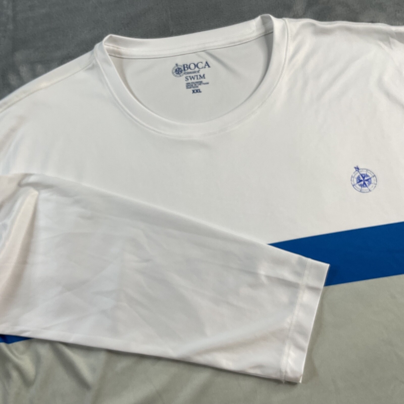 BOCA Classics Long Sleeve XXL Rash Guard Quick Dry Swim Shirt White Gray Blue