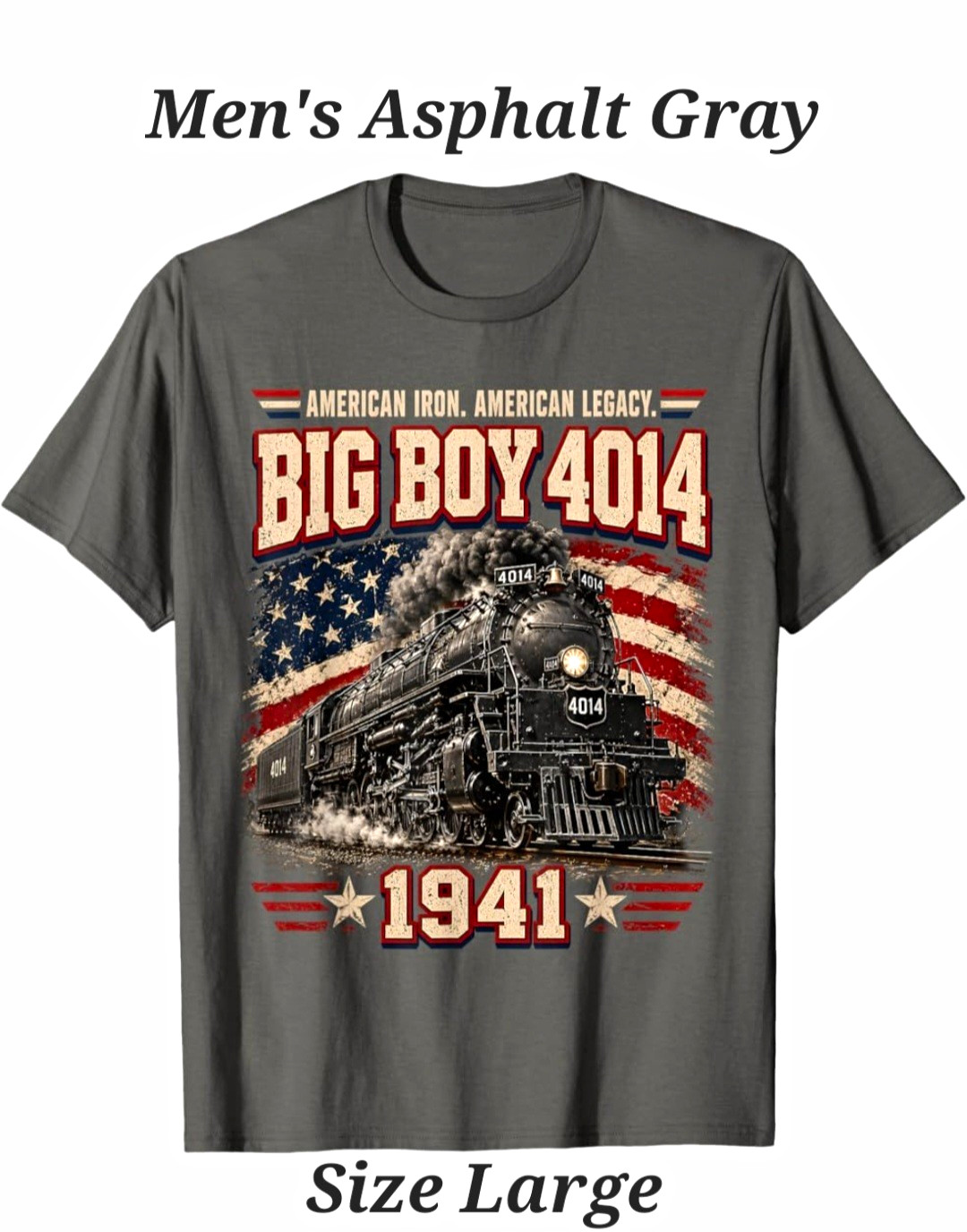 Men’s Gray Union Pacific Big Boy 4014 1941 Graphic Crew Neck Cotton Tee