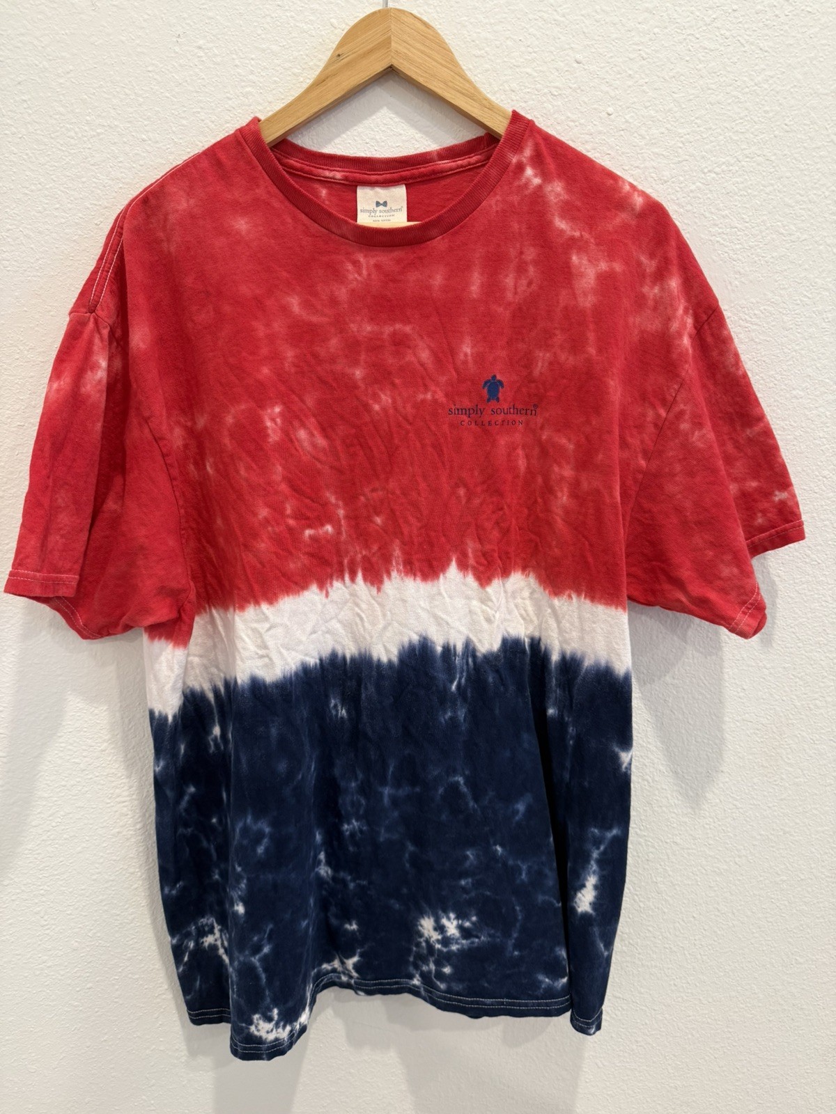 Simply Southern RED WHITE BLUE Tie Dye Tee Shirt Adult XLarge EUC