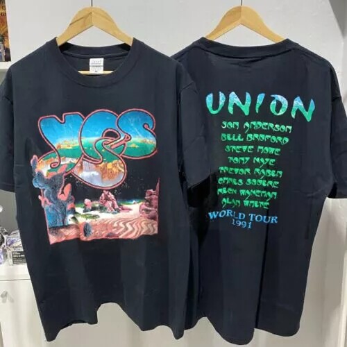 1991 YES Band Union World Tour 2 Side Cotton Black Unisex T-shirt Reprint S-5XL