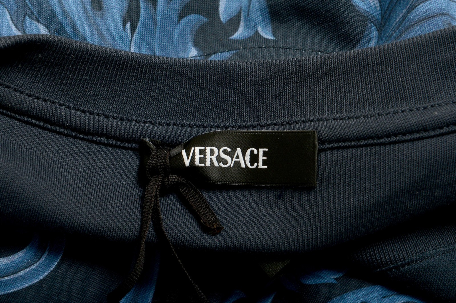 Versace Men’s Navy Blue Barocco Logo Print Short Sleeve T-Shirt US 2XL IT 56