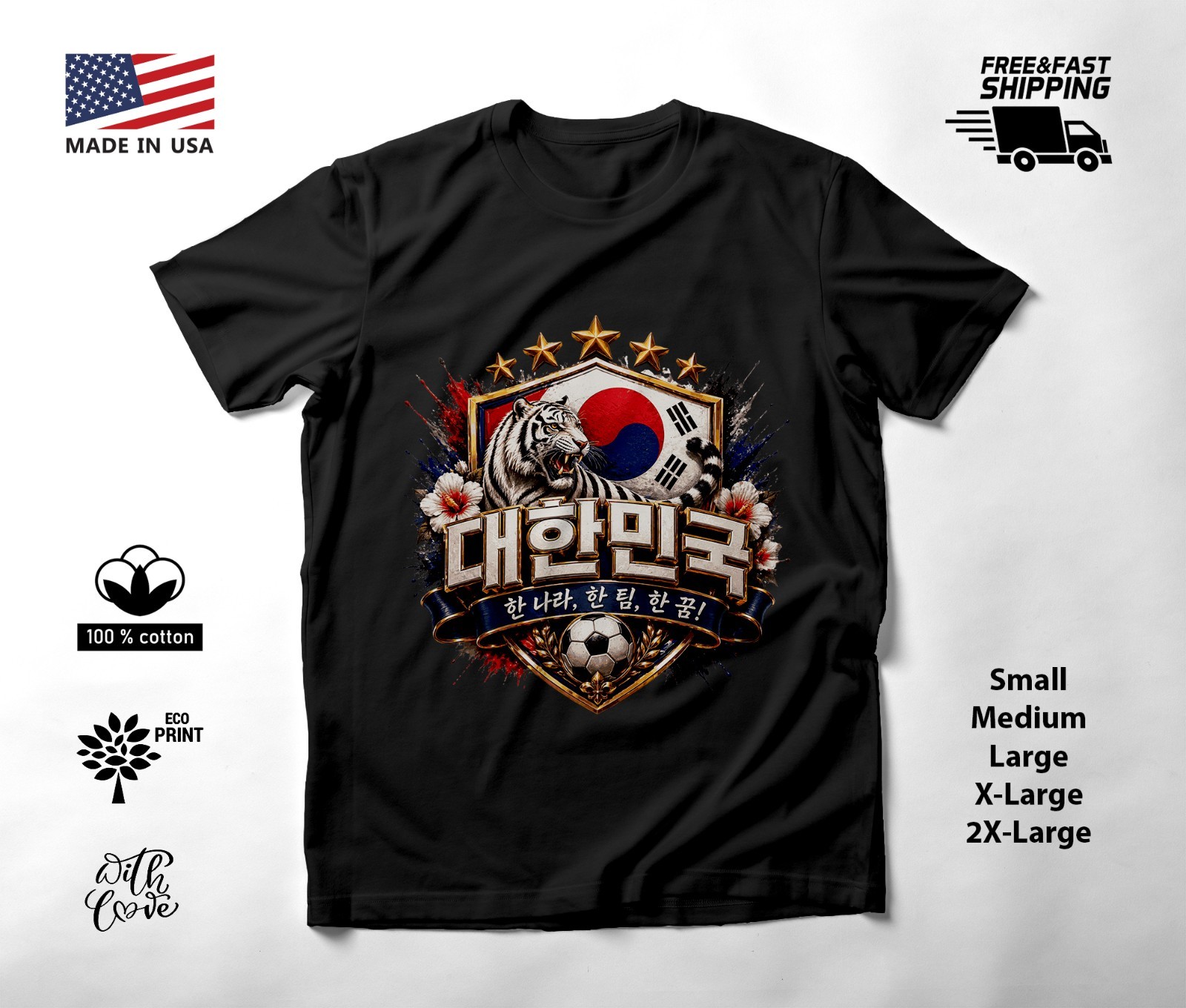 SOUTH KOREA – NEW World Cup 2026 Football Soccer Fans Black T-Shirt Tee Shirt