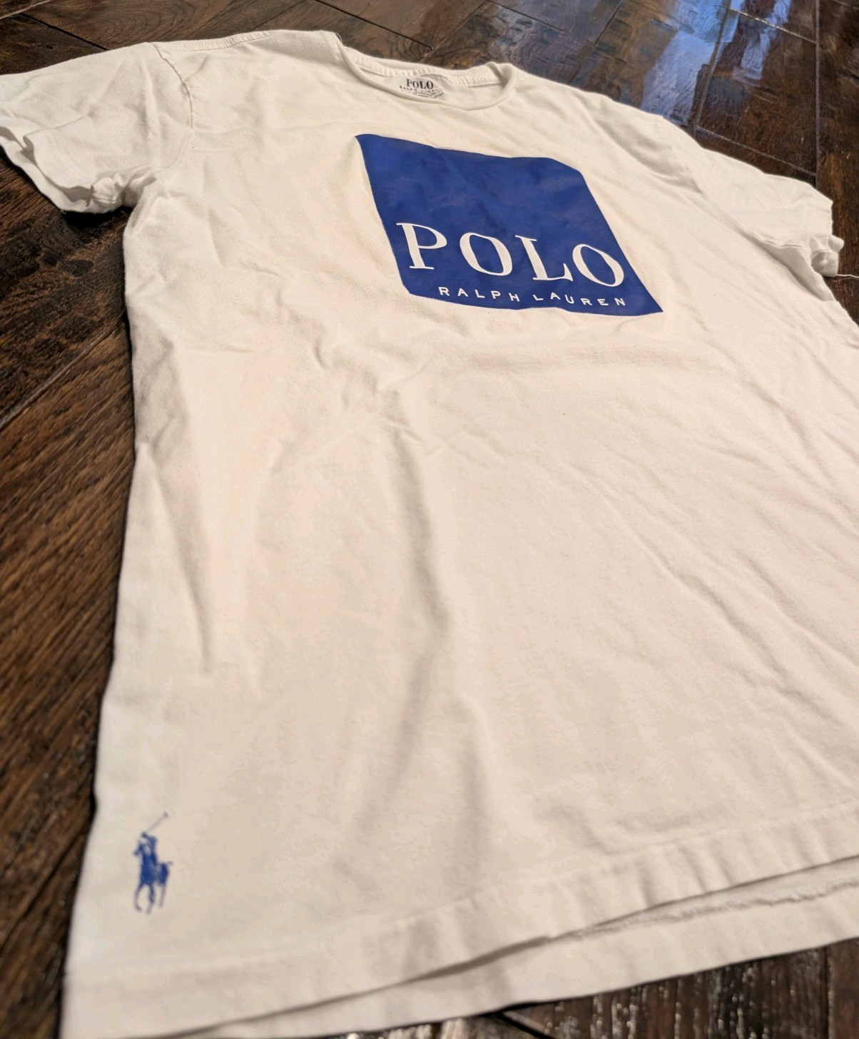 Polo Ralph Lauren Box Logo White T Shirt Classic Fit Med Vtg Retro Style Royal