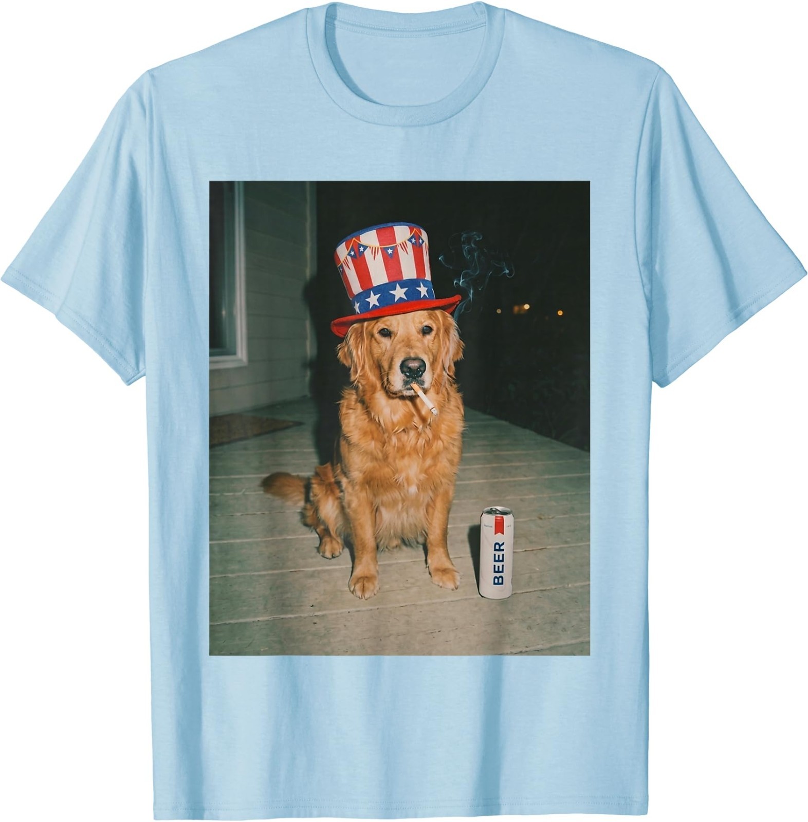 Patriotic Golden Retriever Dog Smoking Funny Dog Meme T-Shirt