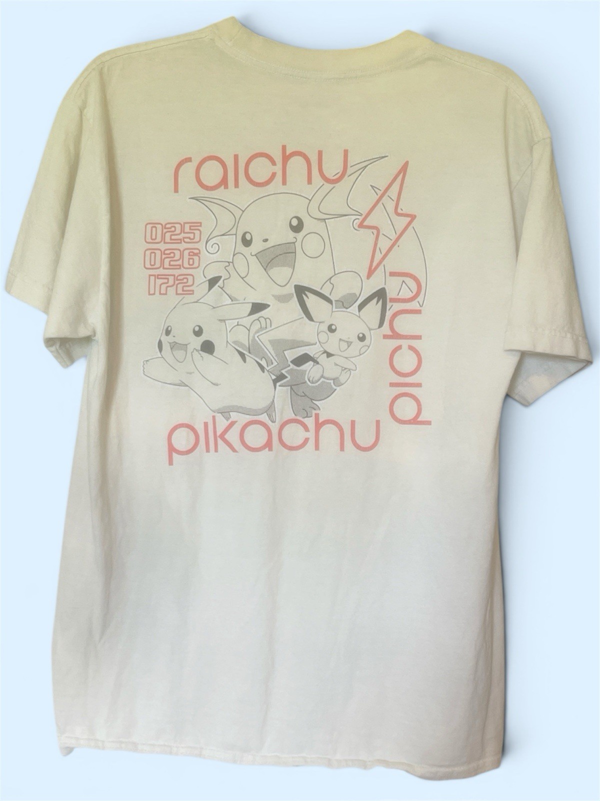 Pokémon Pikachu Raichu Pichu Beige Graphic Print Crew Neck Tee Shirt Unisex L