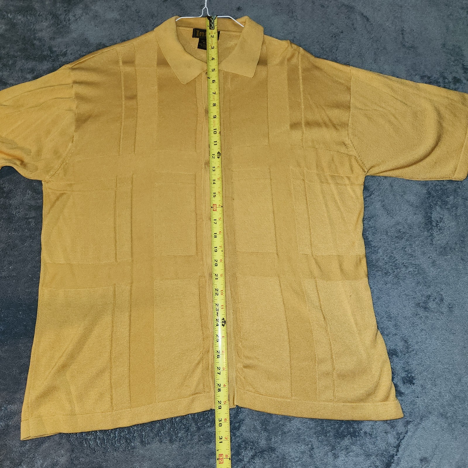 Intro Men’s Short Sleeve Button Front Shirt Mustard Yellow Textured Geometric