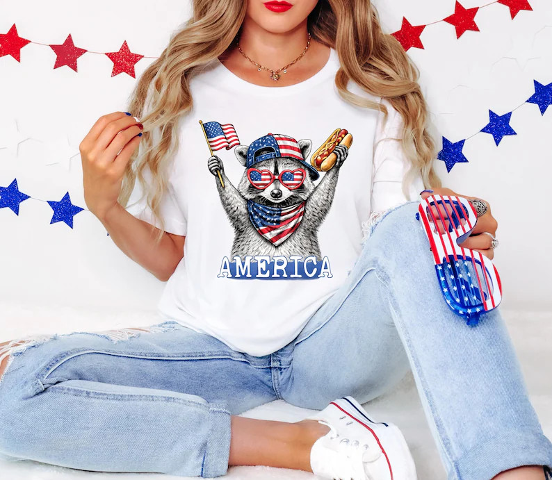 Funny America Raccoon Shirt, Patriotic Animal Tee, Fourth Of July Raccoon Shirt