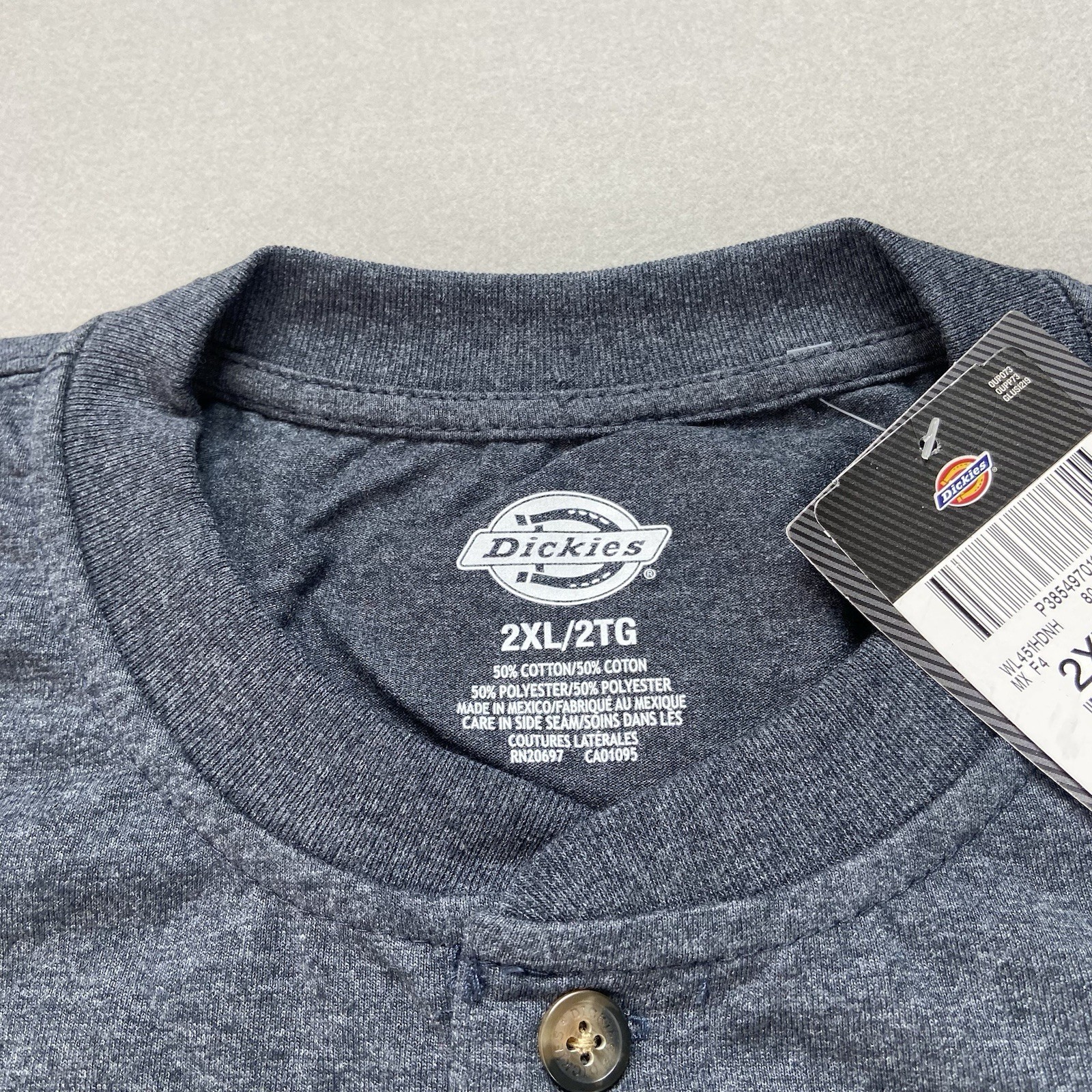 Dickies Long Sleeve Heather Heavyweight Henley Shirt Navy Heather Mens Size 2XL