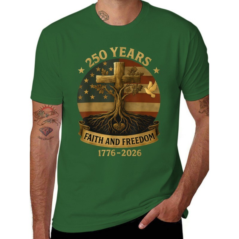 Flag Cross Tree 250 Years Faith Freedom Unisex T-Shirt