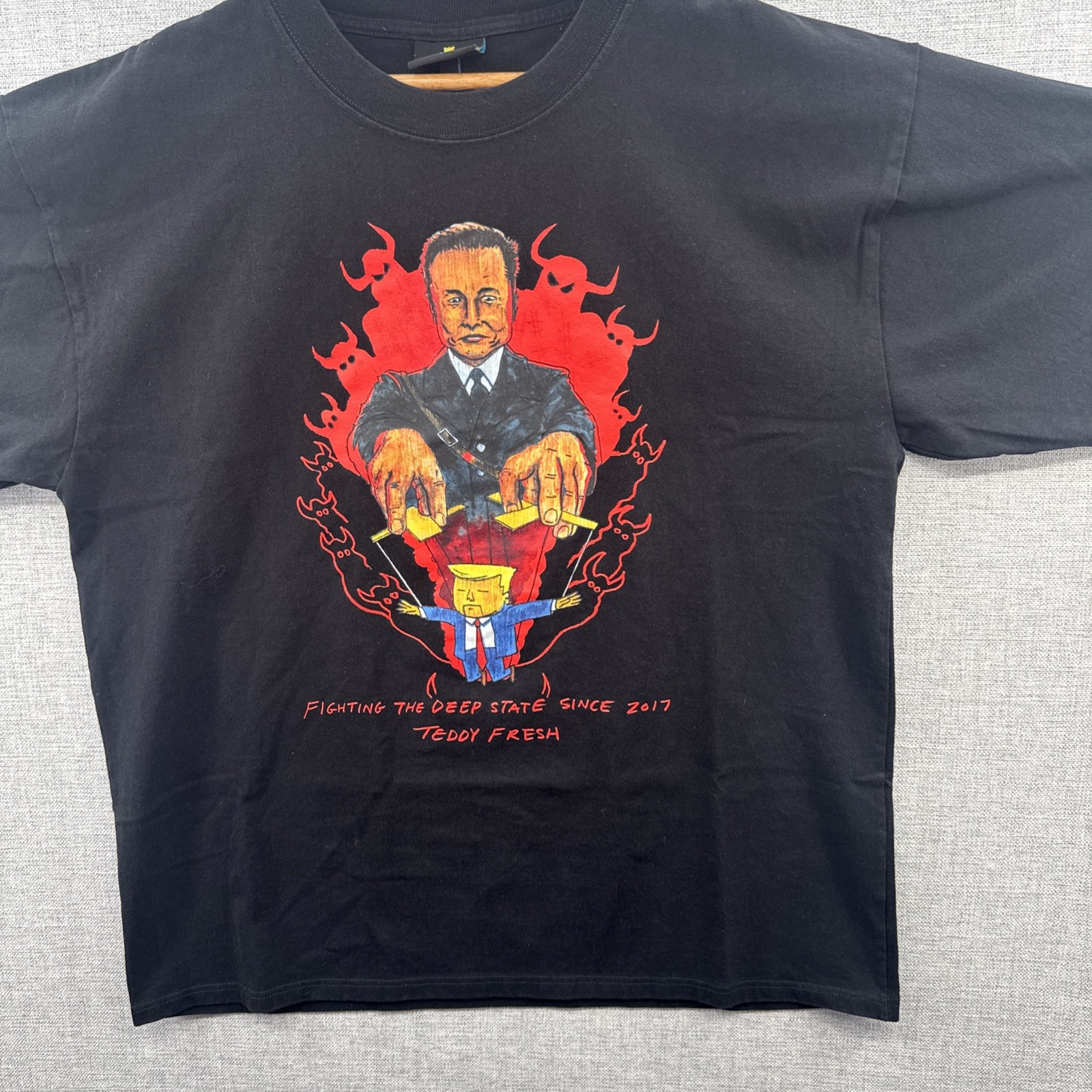 Teddy Fresh Shirt Mens Large Black Fighting Deep State Political Elon Musk Trump