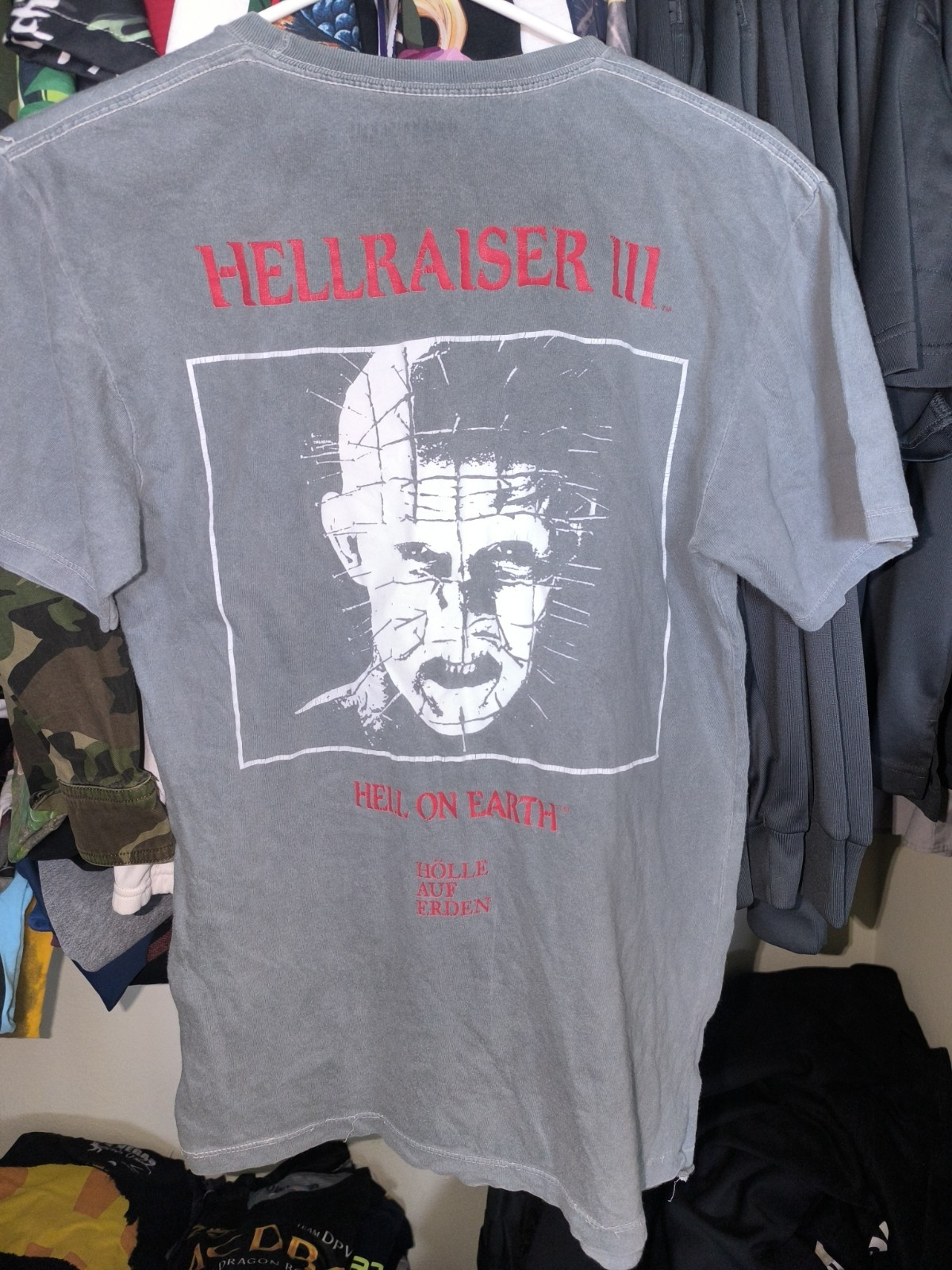 Hell raiser III pin head movie promo gray wash double sided official tee shirt s