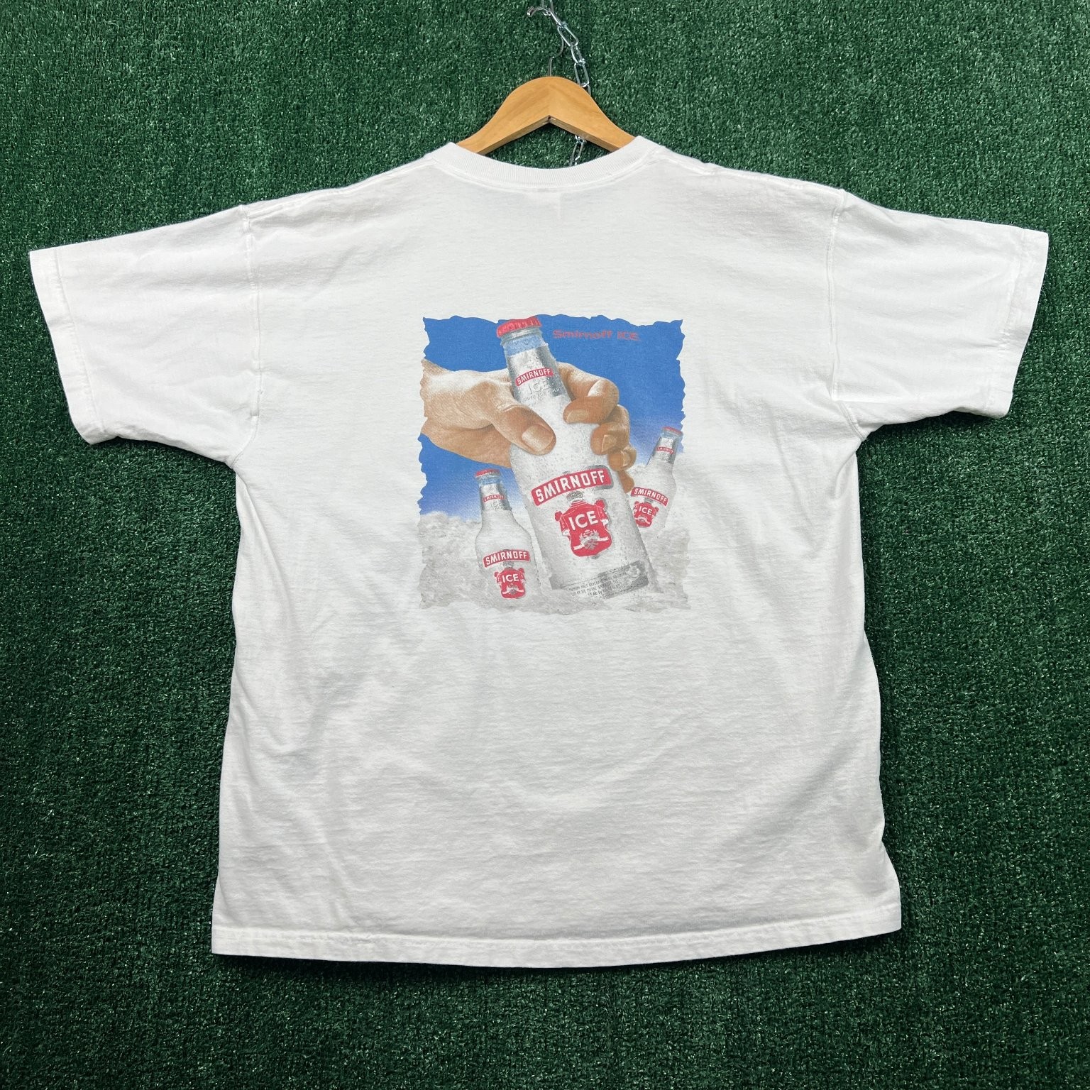 Vintage Smirnoff Ice T-Shirt Mens L White Graphic Promo Center Logo Back Hit Y2K