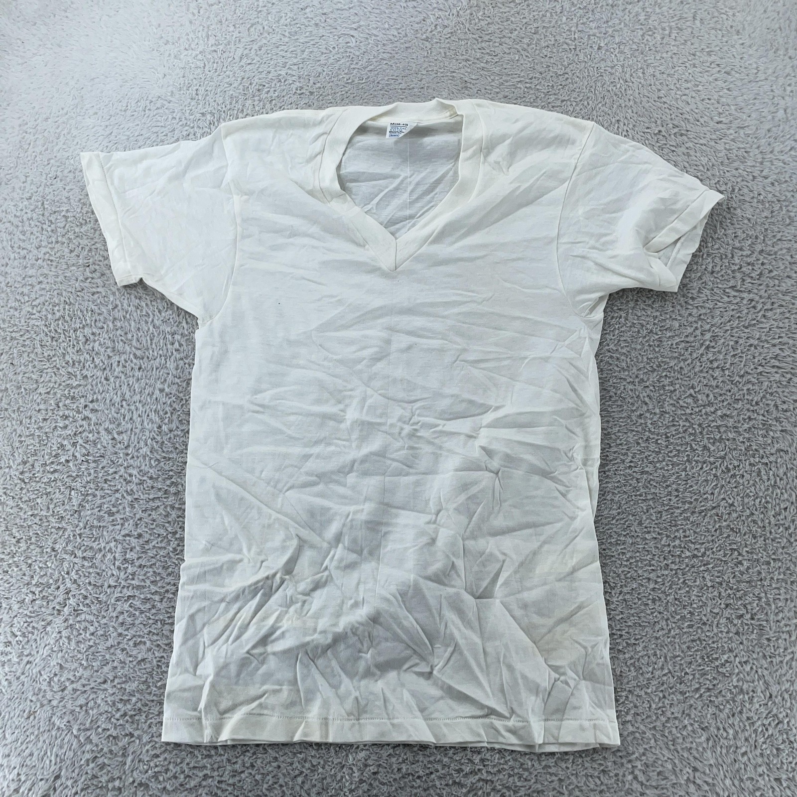 Vintage Sears Blank White V Neck Shirt Mens XS/S Undershirt Combed Cotton Tee