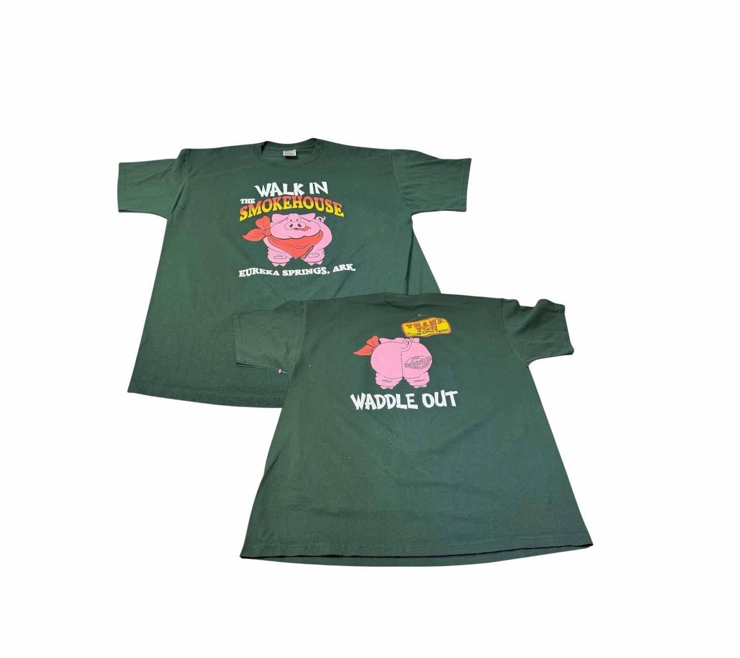 Vintage Y2K The Smokehouse Eureka Springs Ark Size XL Green T-Shirt Double Sided