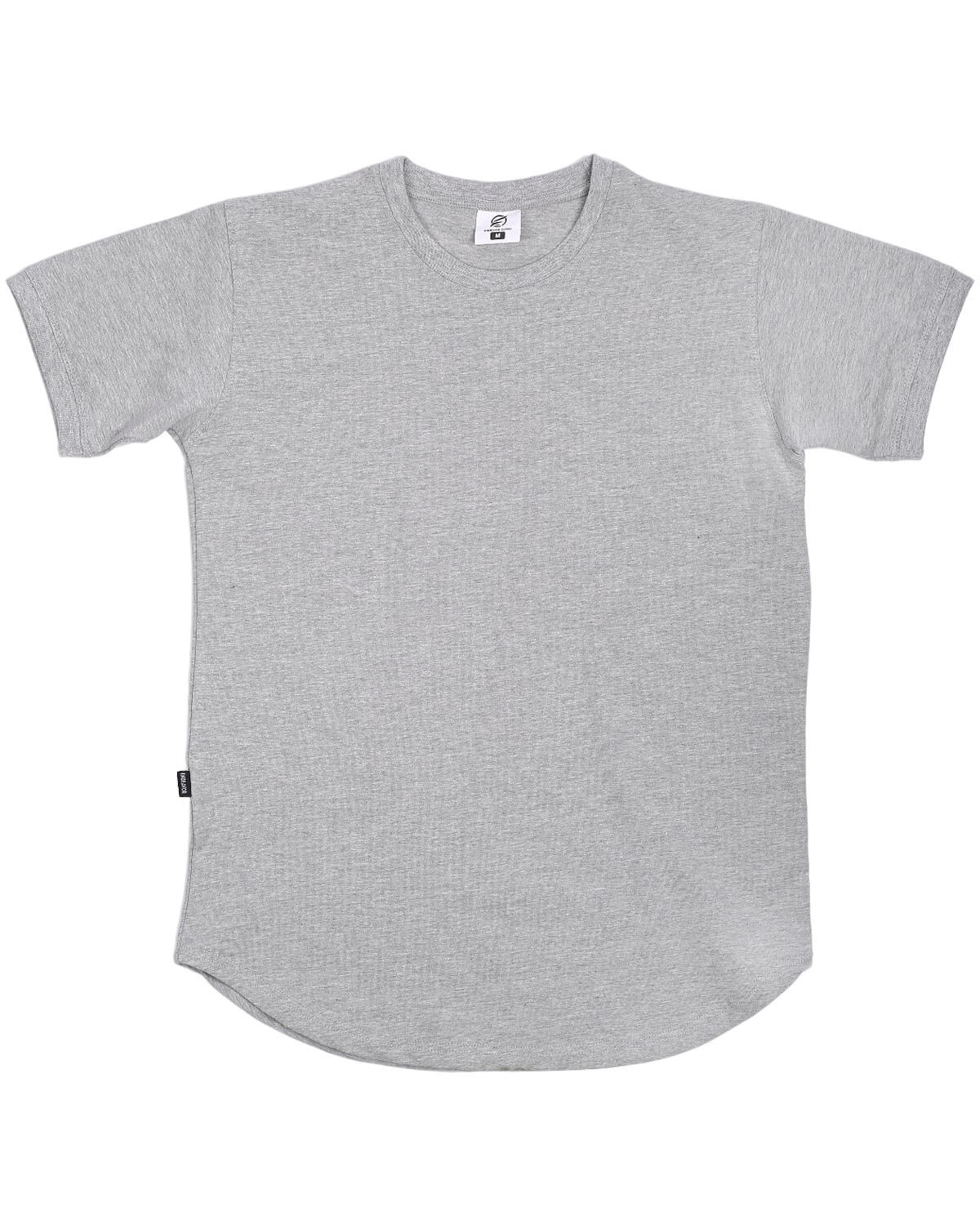 Mens Cotton Crew Neck Athletic Short Sleeve Curved Hem Plain Grey T-Shirt