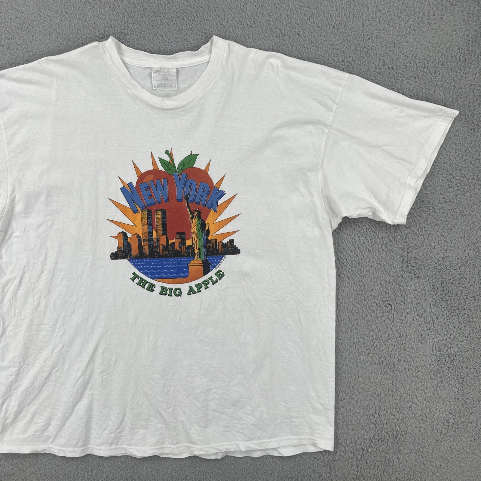 Vintage Gem Rock 1993 White XL T Shirt Made In USA New York The Big Apple 90s