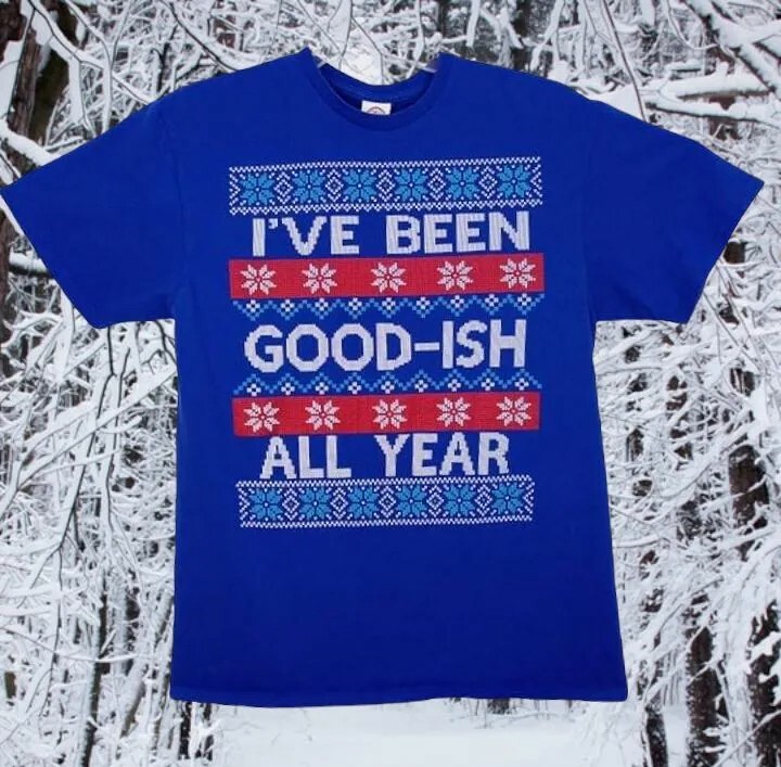 Men’s Graphic T-shirt Size Large “I’ve Been Good-ish All Year” Blue 100% Cotton