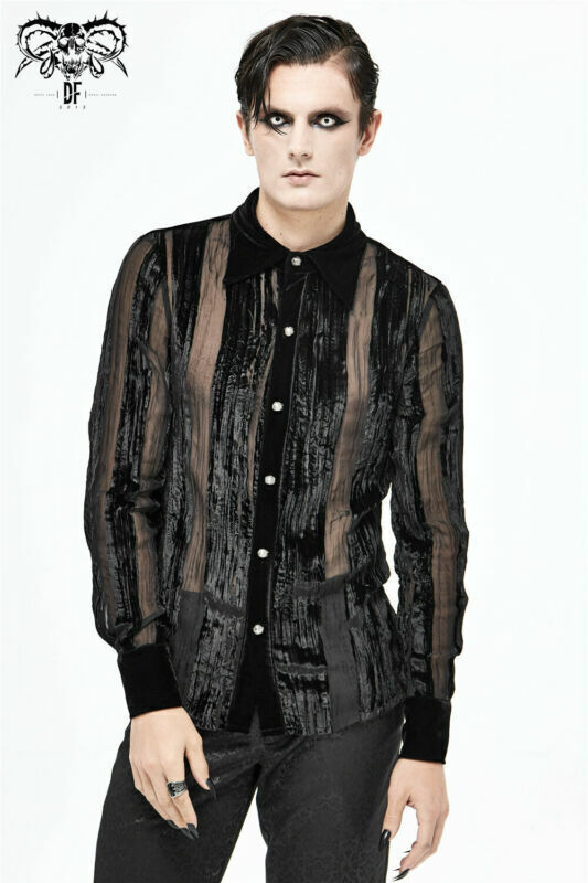 Gothic Punk Irregular Striped Velvet Pleated Tops Basic Style Slim Men Shirts