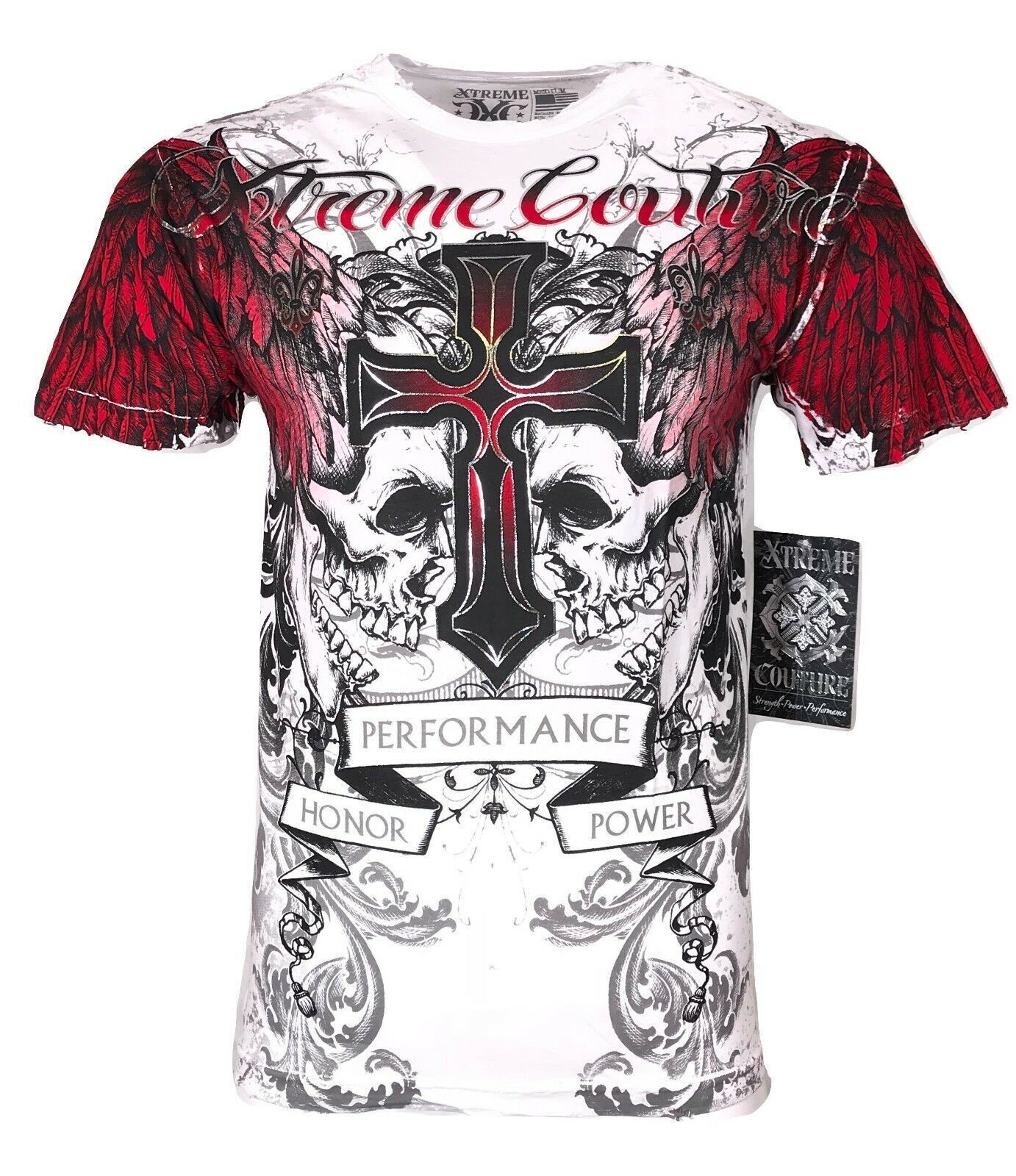 Xtreme Couture By Affliction Men’s T-shirt Carnivore Skulls Biker White S-4XL