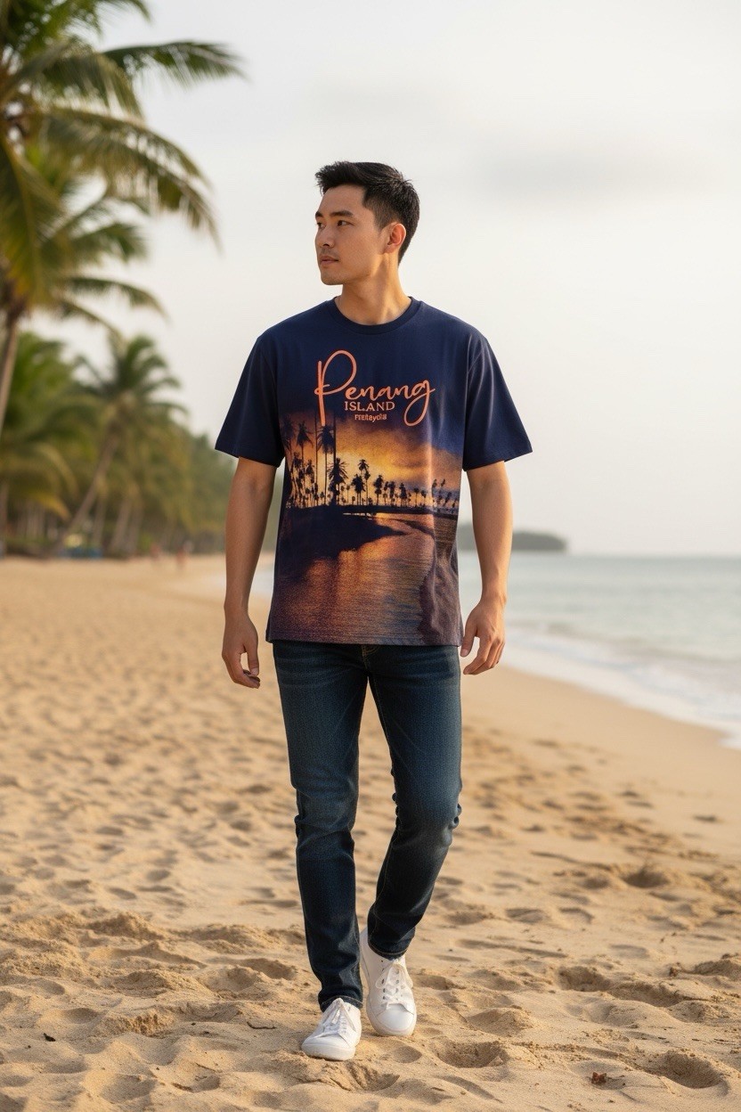 Penang Island Malaysia T Shirt Graphic Art Print Large Mens Travel Asia