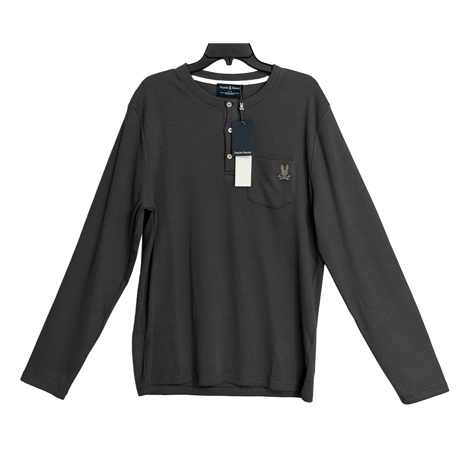 Psycho Bunny Henley T-Shirt Men’s XL Long Sleeve Chest Pocket Dark Gray NWT