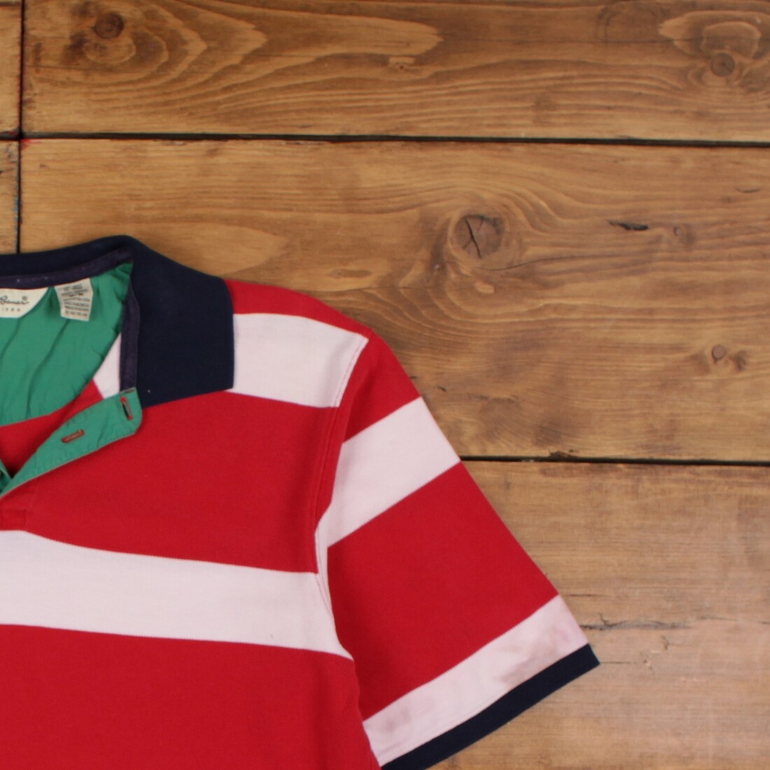 Vintage Eddie Bauer Polo Shirt T Shirt M Striped Multicoloured Tee
