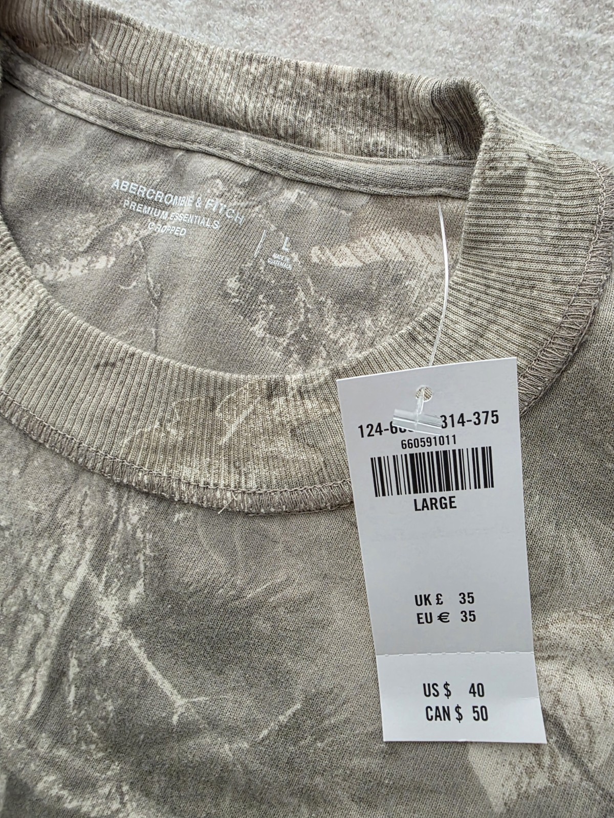 Abercrombie & Fitch Premium Essentials Men’s Gray Camo Crew Neck Tee L