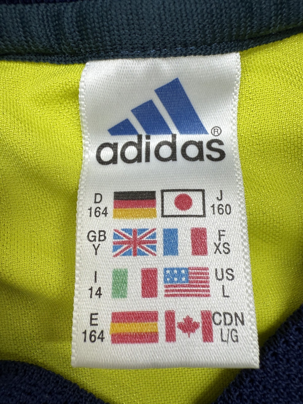 Adidas Yellow Stripe Soccer Jersey L Short Sleeve V Neck 3-Stripes Unisex