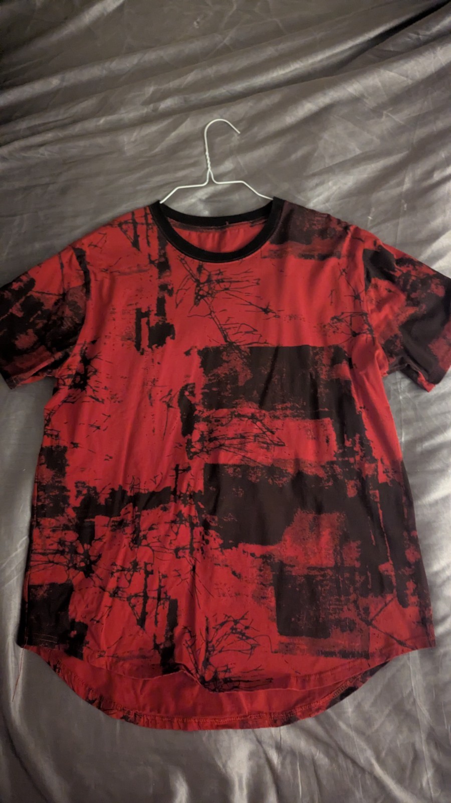 KLIEGOU Mens Hipster Hip Hop Round Hemline Pattern Print T Shirt Red Wine Large