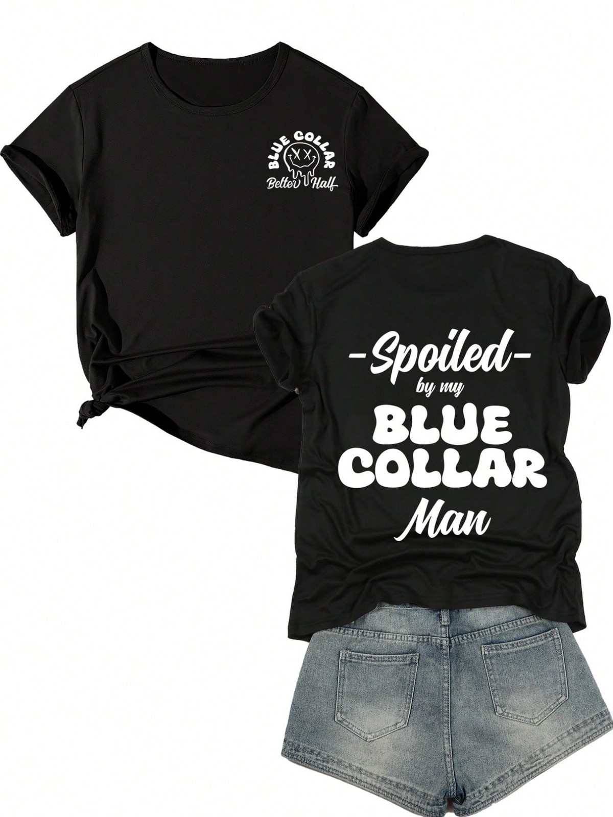 Men Printed Tops Spoiled By My Blue Collar Man Graphic Short Sleeve TShirt