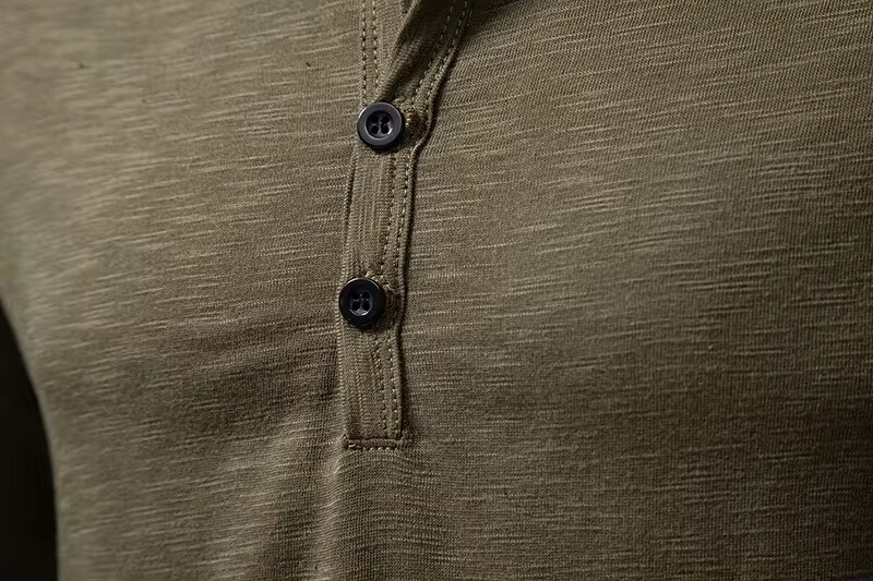 Men’s Shirt Cotton Henley Neck T-Shirts Long Sleeve Casual Button Plain 25% OFF