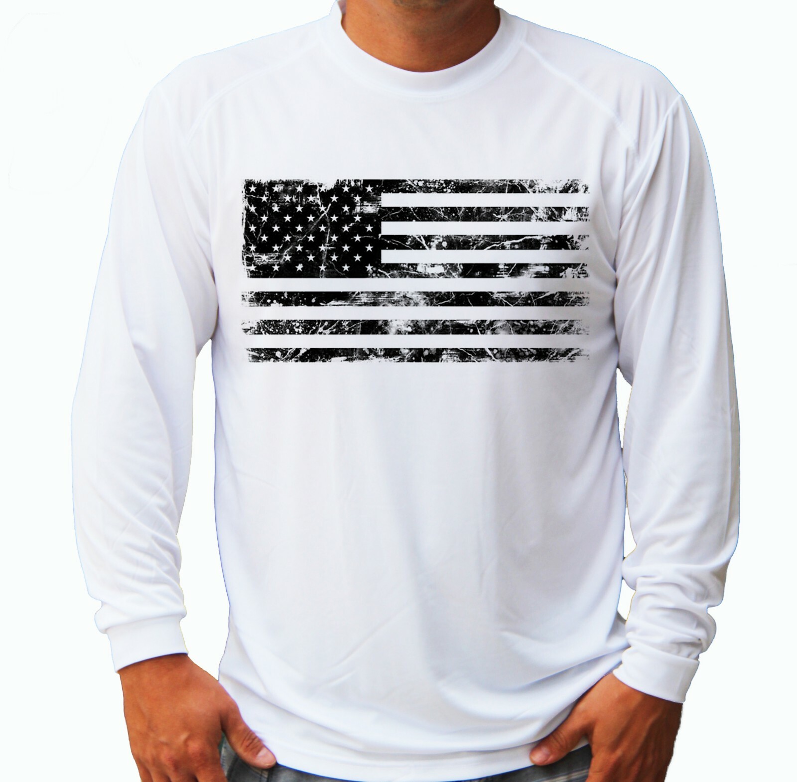 American Flag Fishing Boat Sport Long Sleeve UPF 30 T-Shirt Sun UV Protection