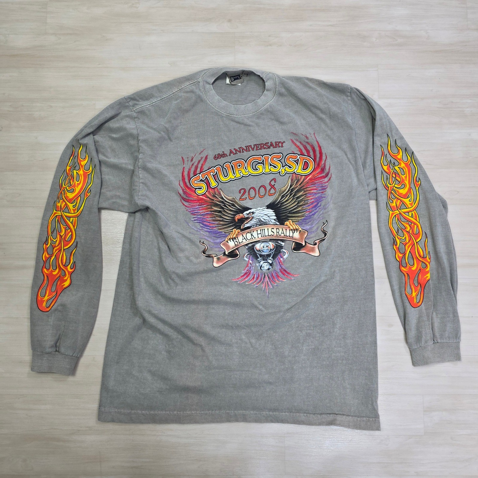 Basix Sturgis SD 2008 Black Hills Rally Flame Sleeve Eagle Size Medium