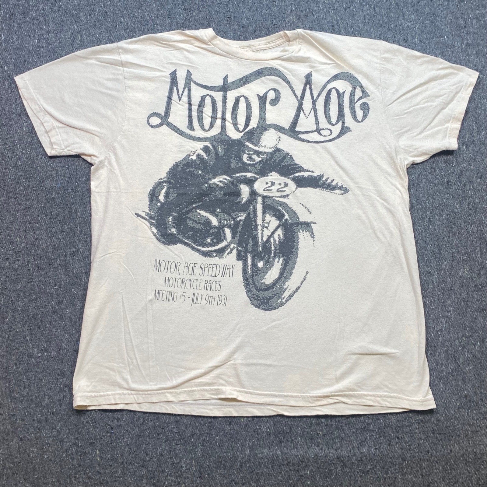 Motor Age Speedway Motorcycle Graphic TShirt Sz XXL Mens Cream Biker Retro 1931