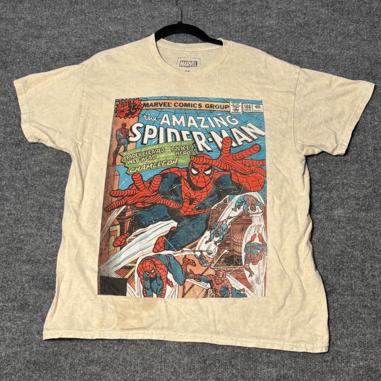 Marvel Amazing Spider-Man Comic Issue 186 Graphic Shirt Mens Medium Beige Cotton