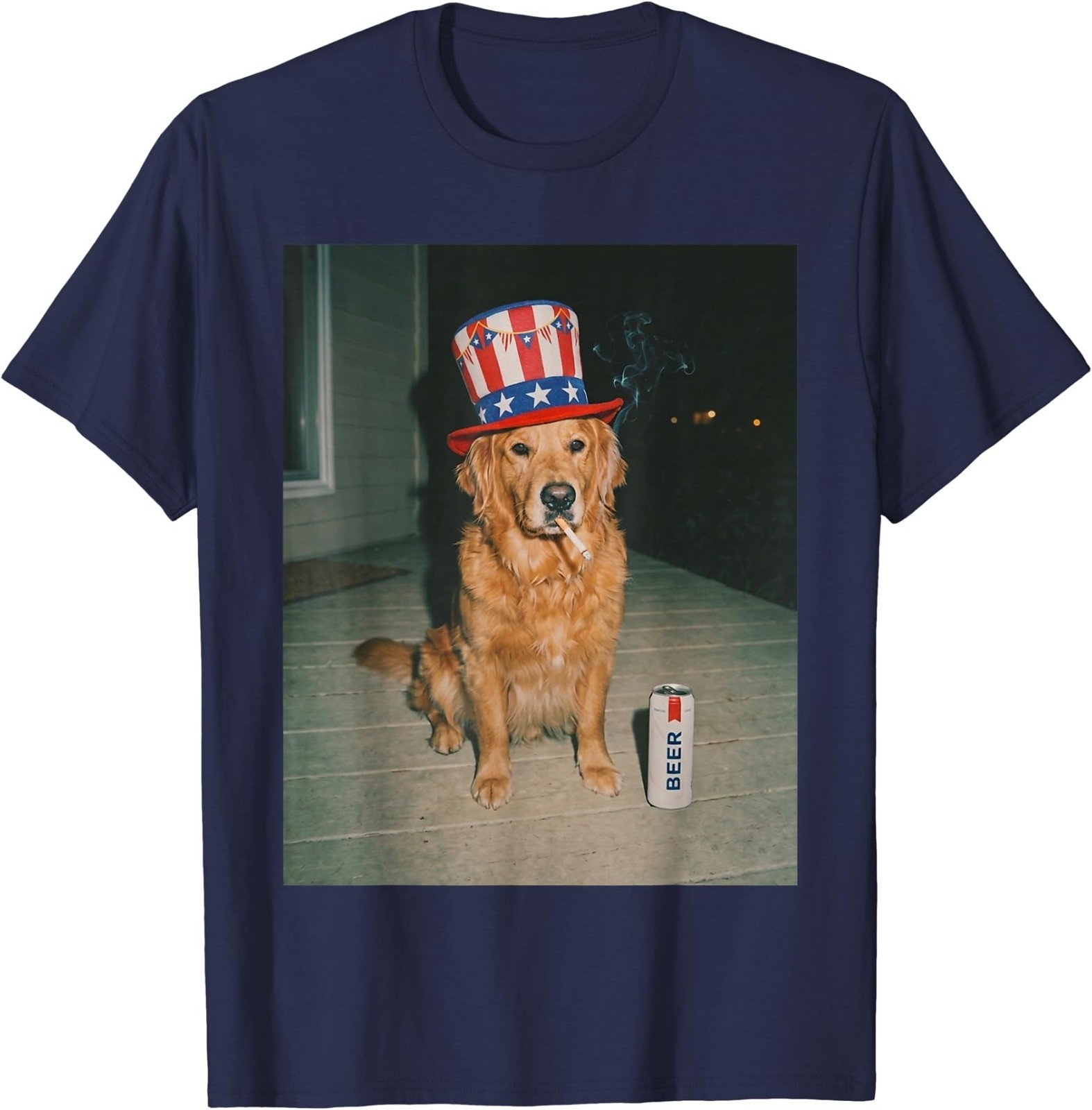 Patriotic Golden Retriever Dog Smoking Funny Dog Meme T-Shirt