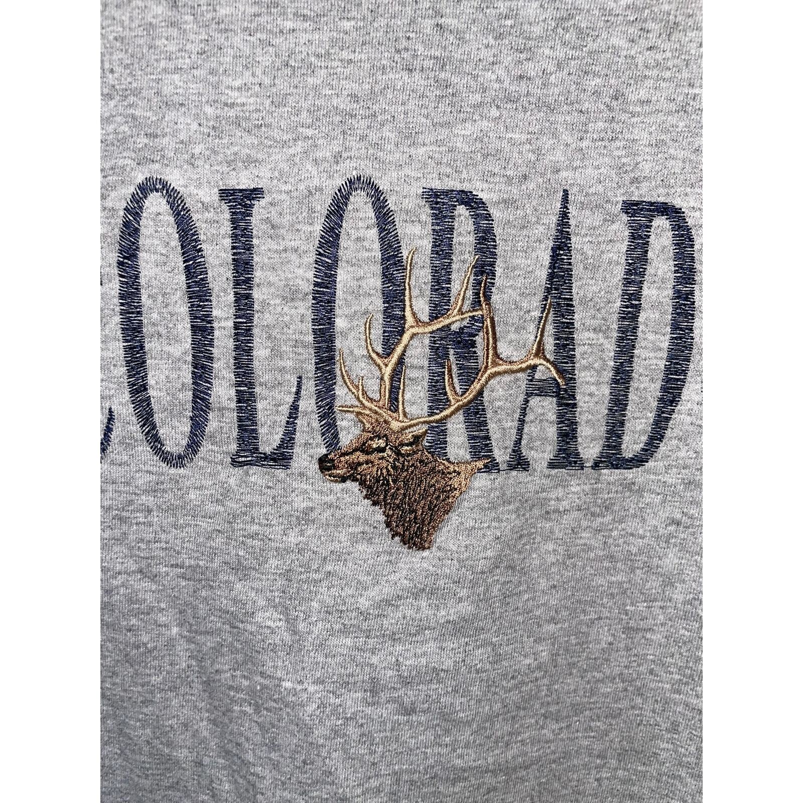 Y2K CO Colorado Elk Embroidery Gray Nature Shirt Tee 2000s M Medium
