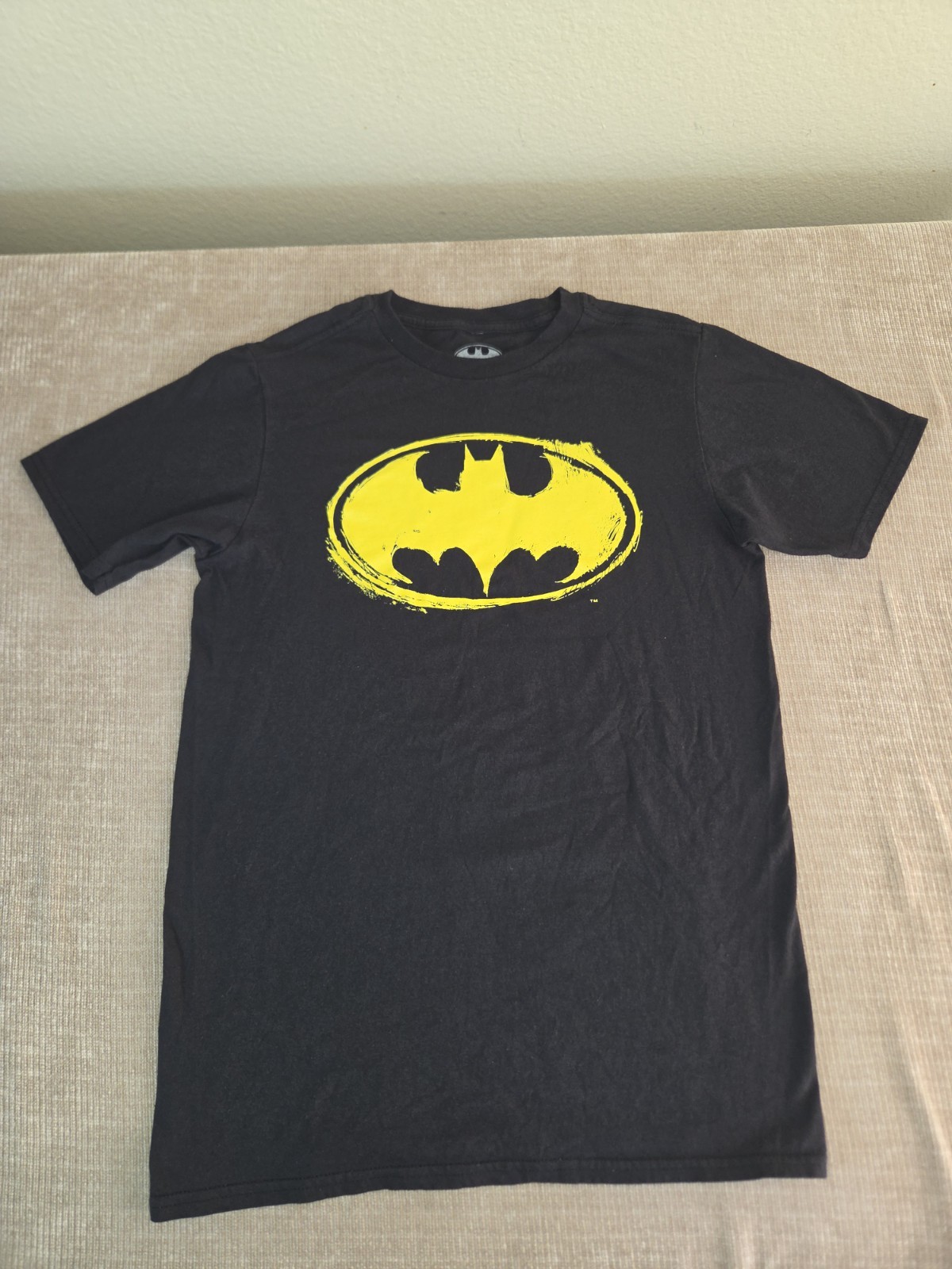 Batman DC Kid’s XL Black/Yellow Logo Graphic Print Cotton Knit Crew T-Shirt