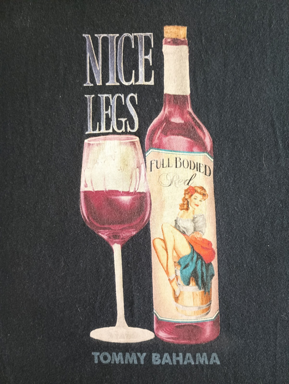 Tommy Bahama T- Shirt “Nice Legs” Wine Bottle Graphic Men’s Large Black