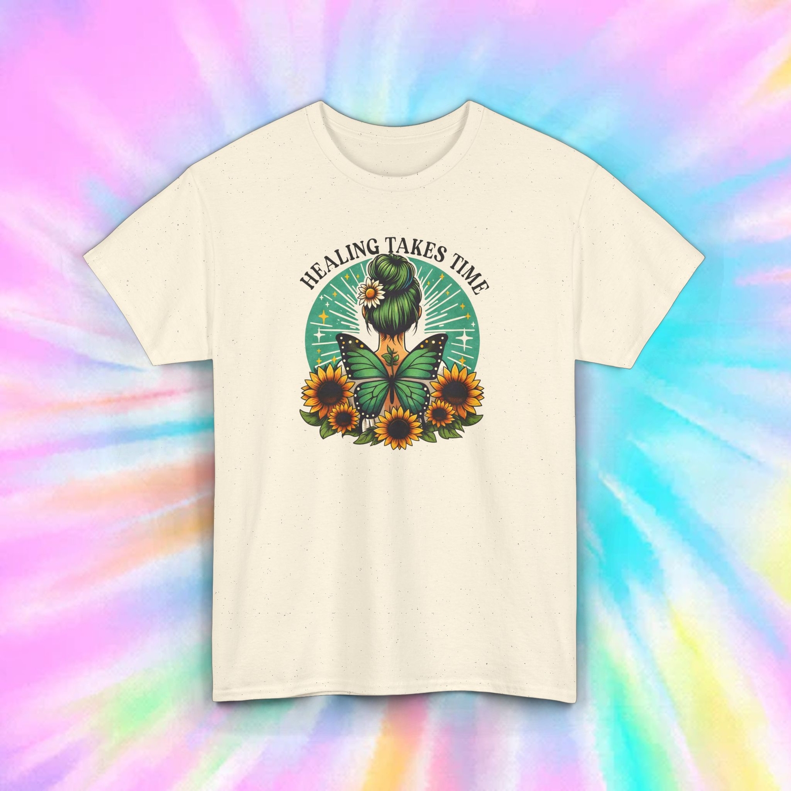 Healing Takes Time Butterfly Sunflower Mental Health Support Graphic T-Shirt