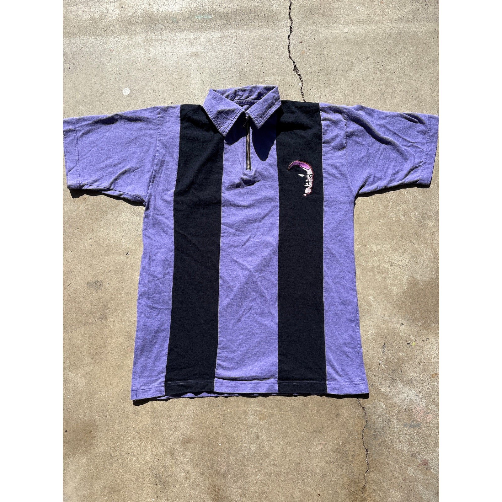 The Phantom color block 1/4 zip collared polo purple/black Large comics retro