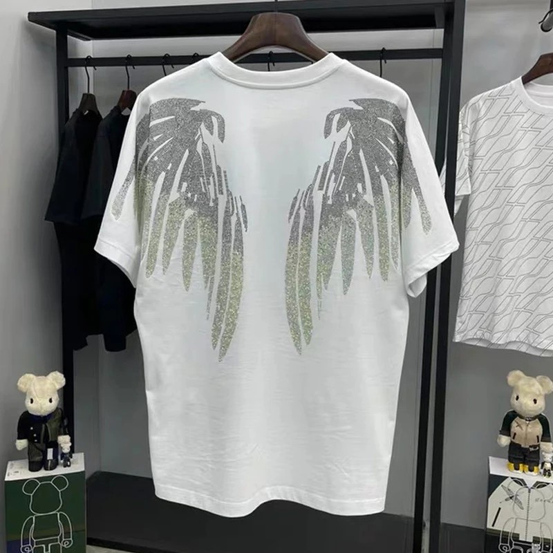 New Men Luxury Diamond Wings Rhinestones Fashion T-Shirt High Quality