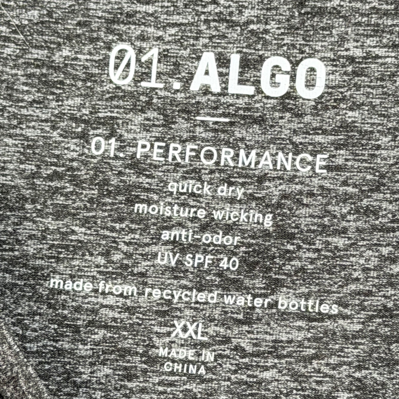 01.Algo Mens XXL Gray Performance Short Sleeve T-Shirt Moisture Wicking SPF 40
