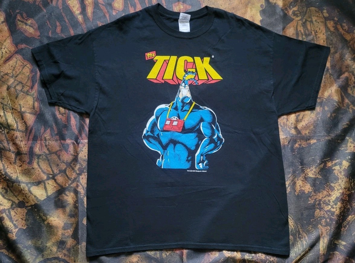 The Tick Fox Cartoon Super Hero Black T Shirt Size XL Vintage VTG 2006