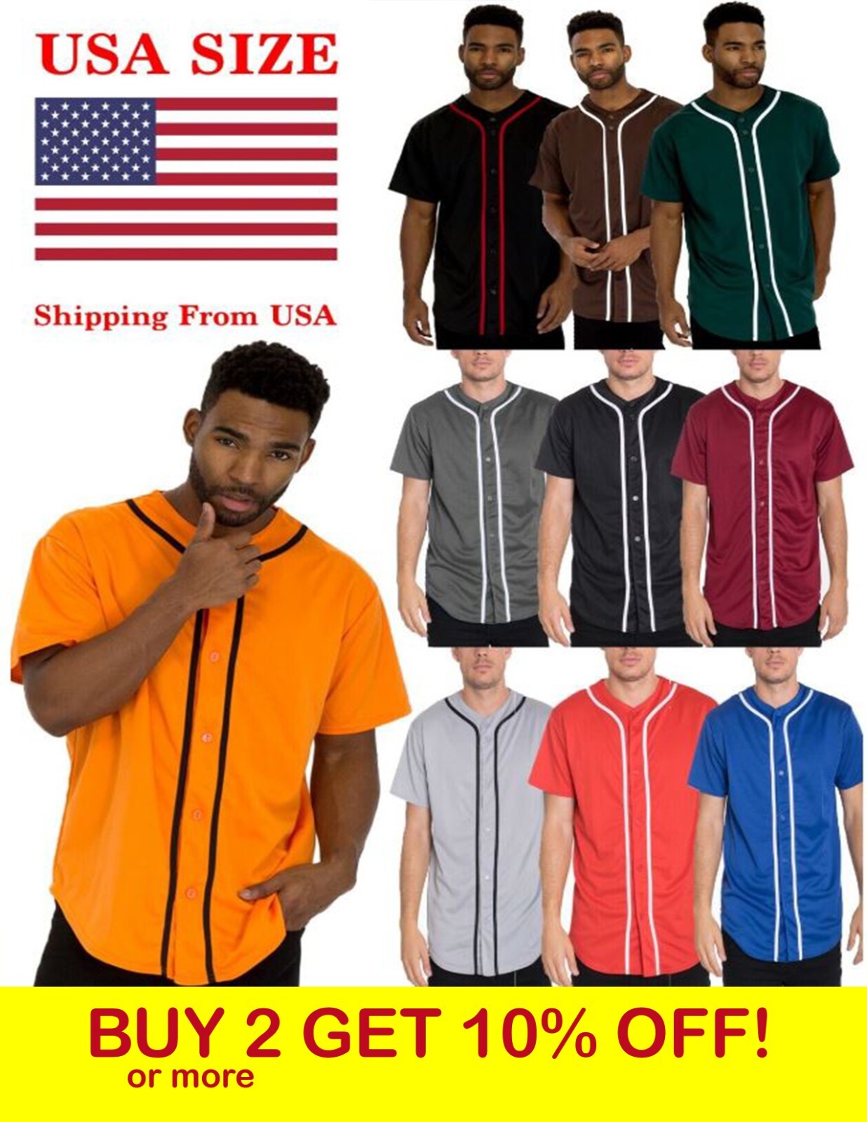 Mens Baseball JERSEY Raglan Plain T Shirt Team Sport Button Fashion Tee Casual
