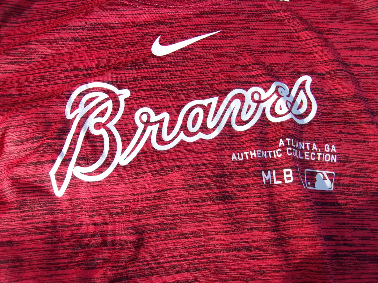 NWT Nike dri fit T, Atlanta Braves, men’s M, L, XL, heather red, poly., MLB, $40