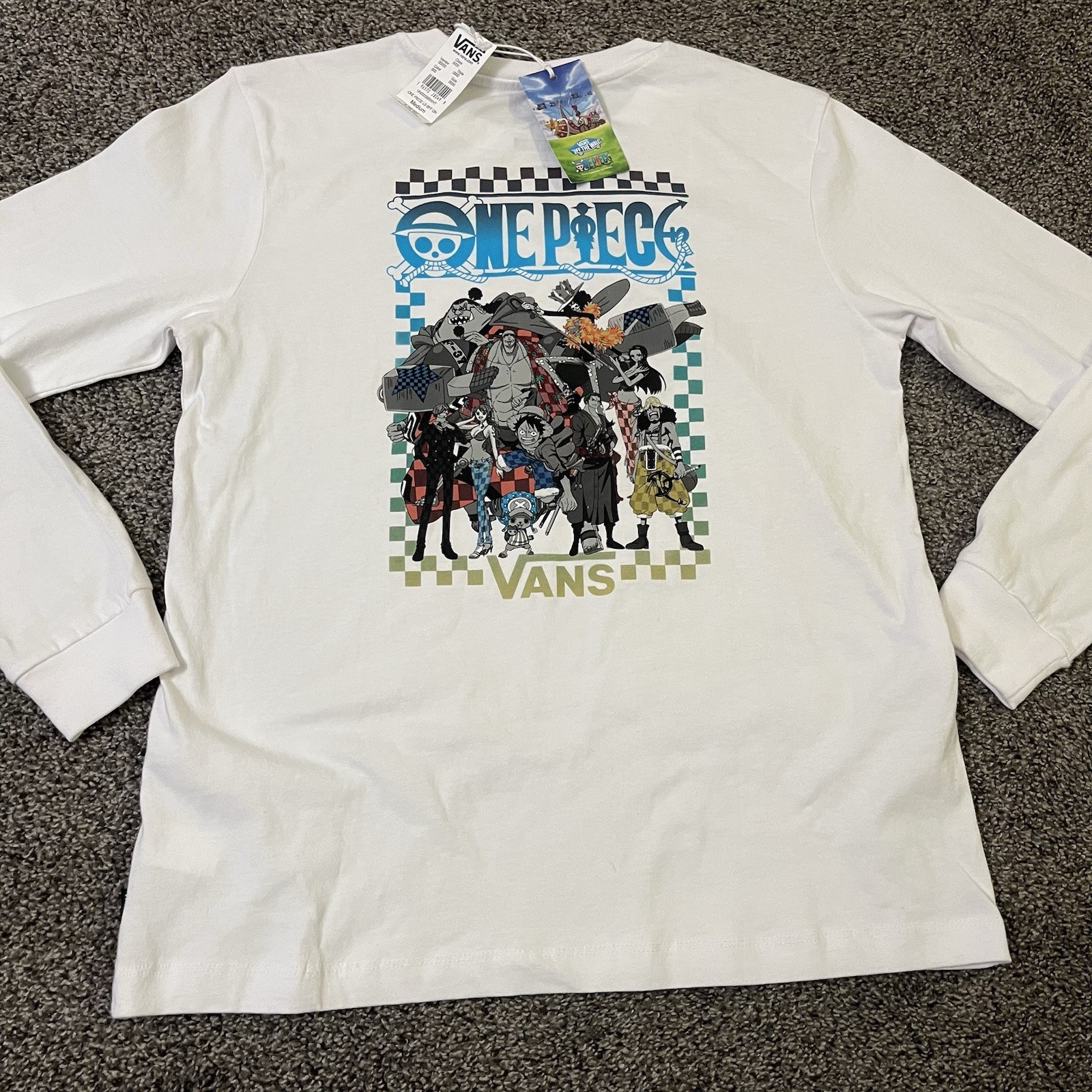 VANS x One Piece Straw Hat Pirates Character Letter Print Long Sleeve T-Shirt M