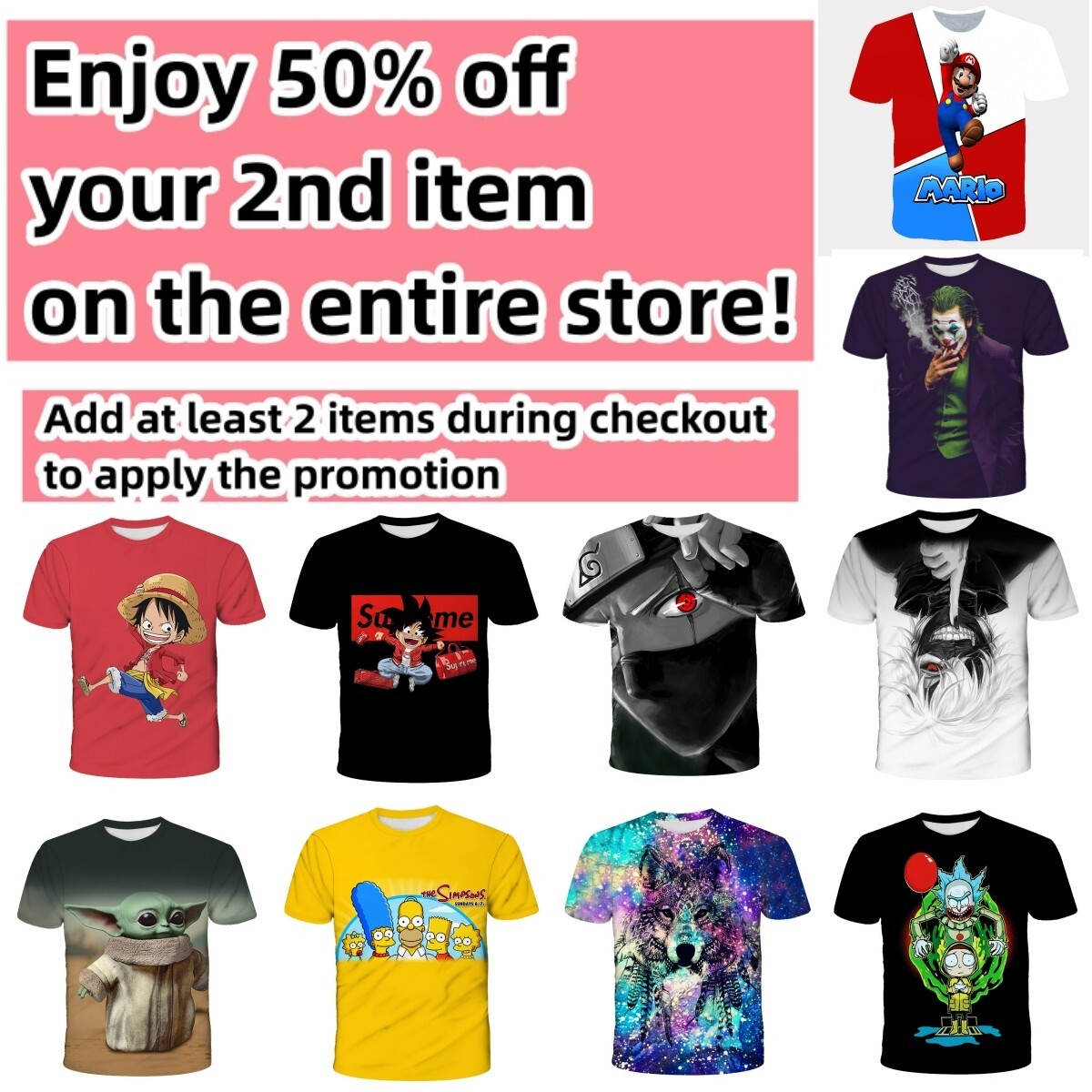 Comics Joker T-Shirt Cartoon Double-Sided Unisex Adult Size Large Medium Small