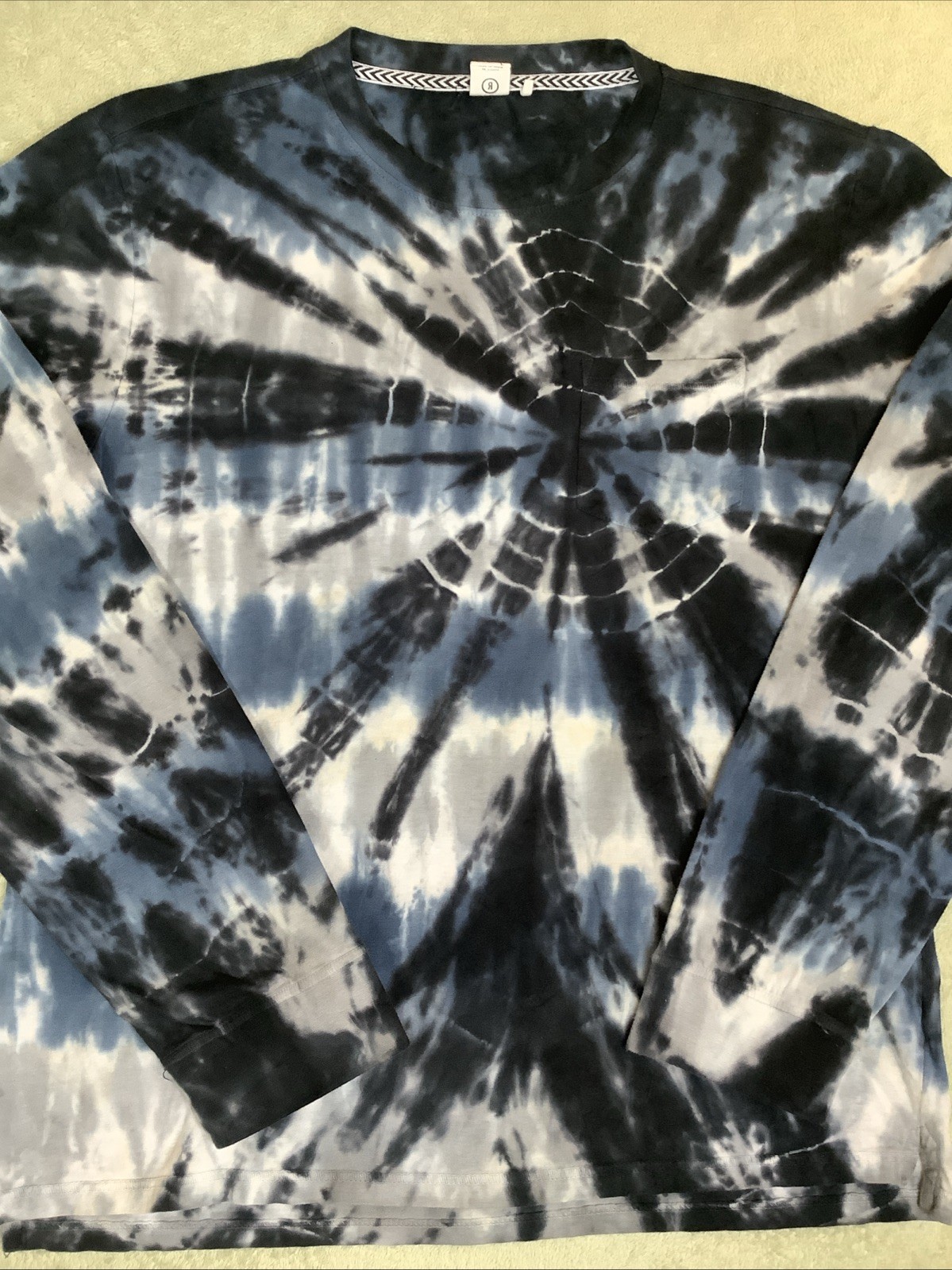 Reverse Threads Mens Tie Dye Blue White Long Sleeve Cadual Pull On Shirt L