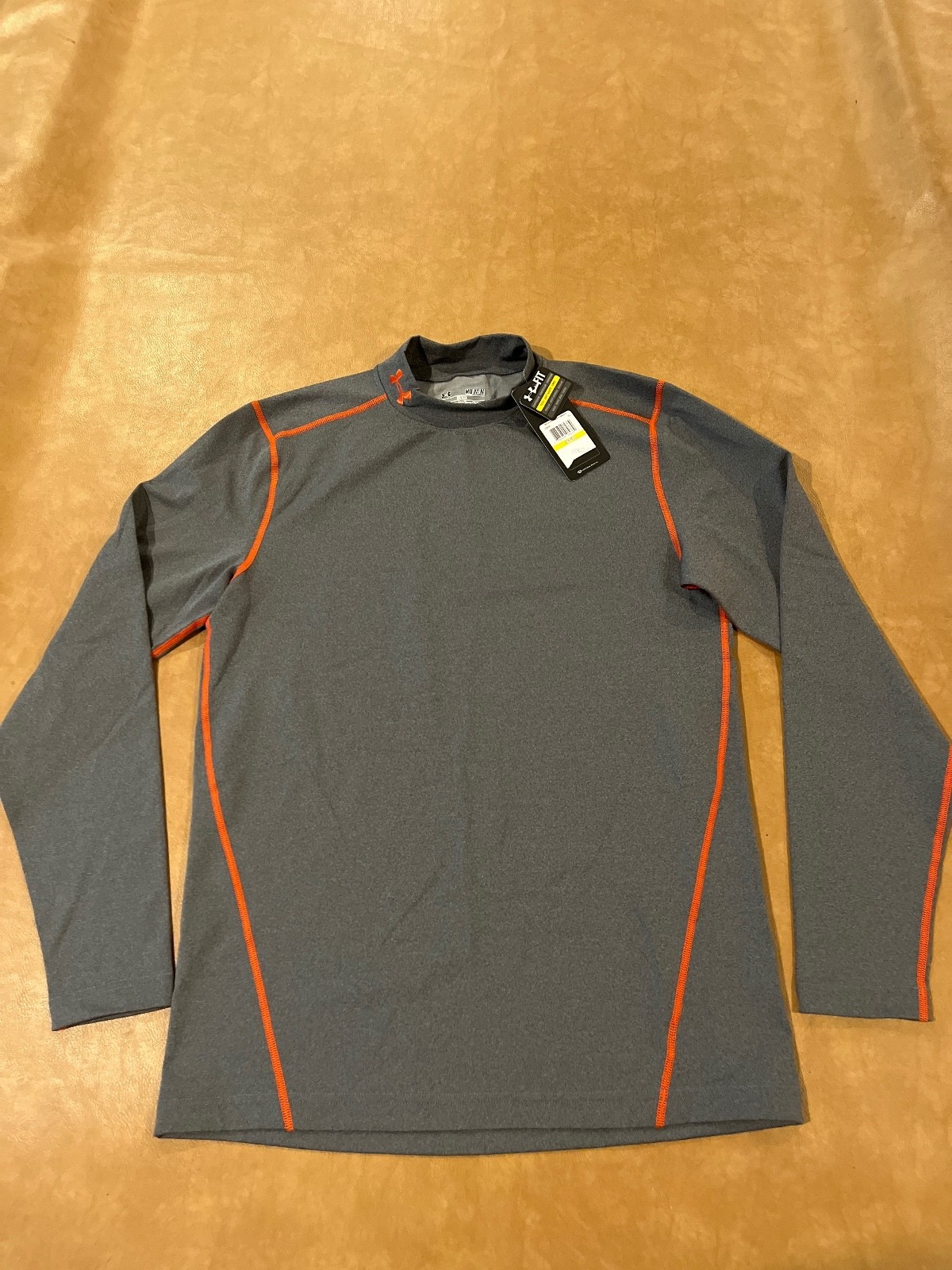 Under Armour Cold Gear Fitted Mock Meck Shirt Gray/Orange (Men’s Medium) NWT